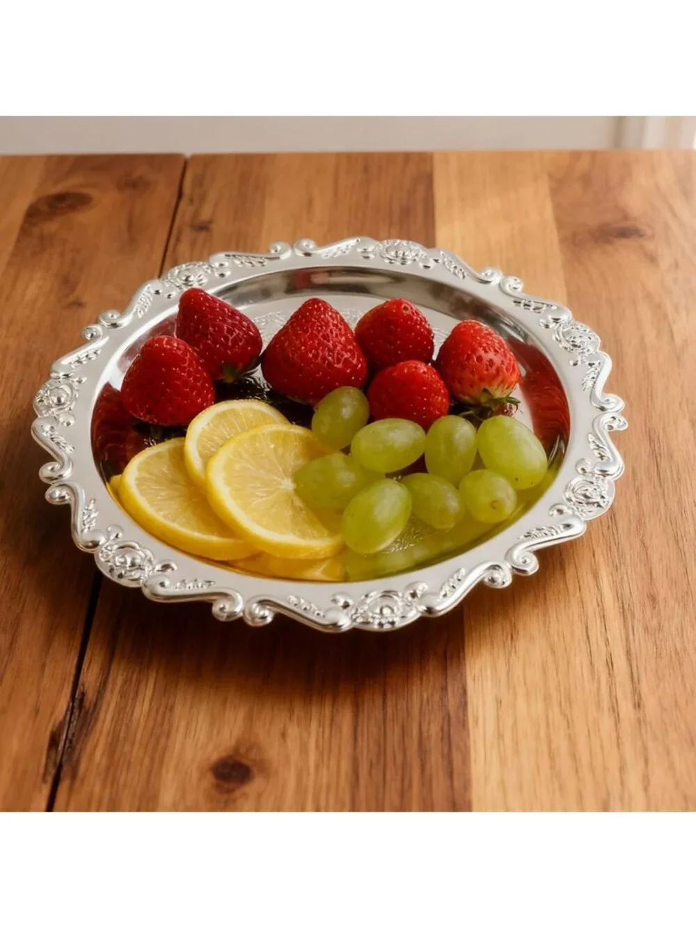 Set of 2 Decorative Round Metal Serving Trays | Reusable Snack & Dessert